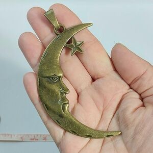 Large Bronze Moon and Star Celestial Necklace Pendant